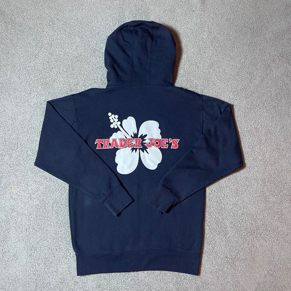Trader Joe's Flaw Hoodie Full Zip Navy Hibiscus Employee Men's Small